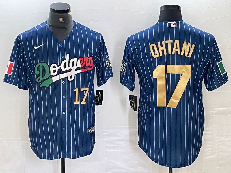 Men Los Angeles Dodgers 17 Ohtani Blue Stripe Nike Game MLB Jersey style 33